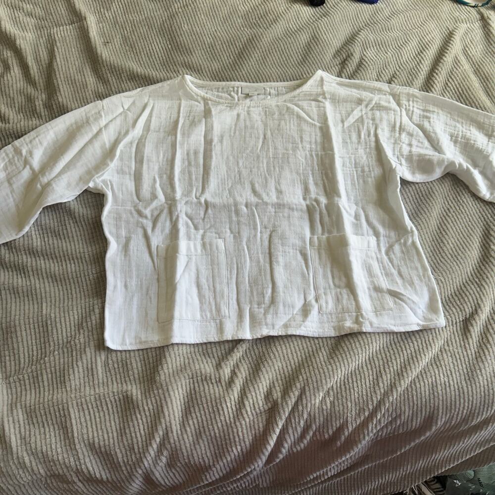 Pure Jill White Gauze 3/4 Sleeve blouse size MP